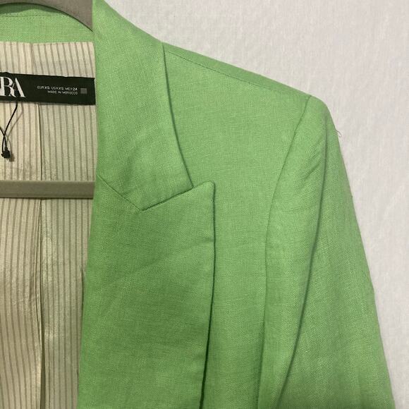 Zara Size Extra Small Green Linen Blend Open Blazer - Picture 4 of 8